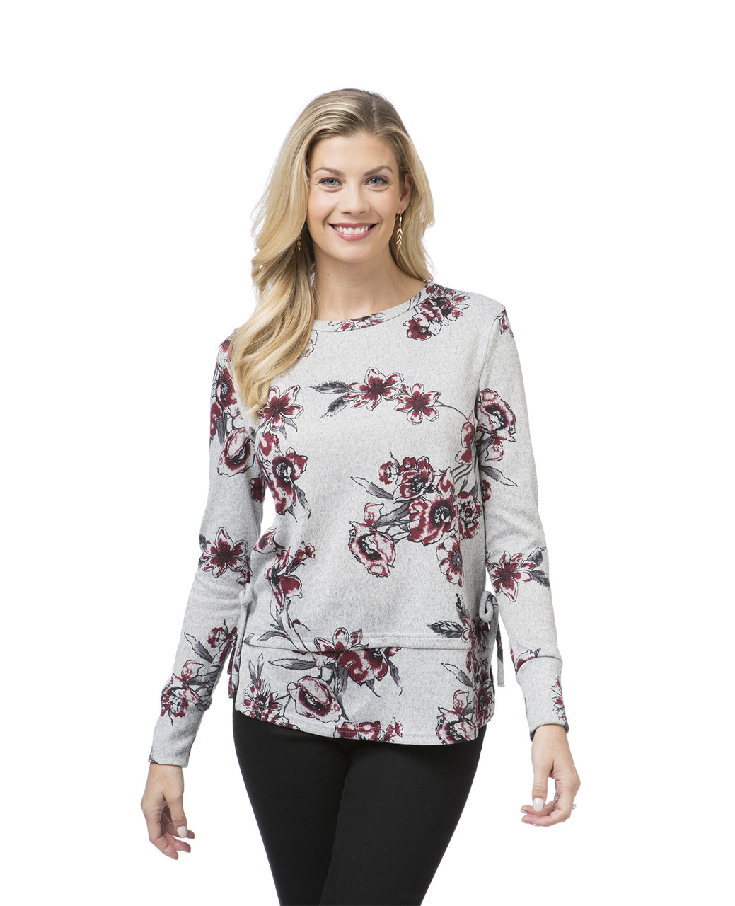Women's red double hem floral top