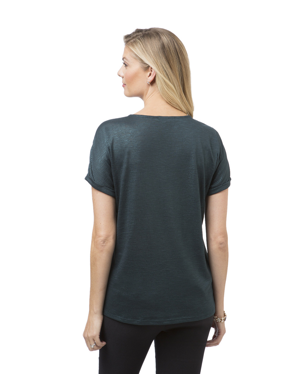 Women's green V-neck shimmer tee