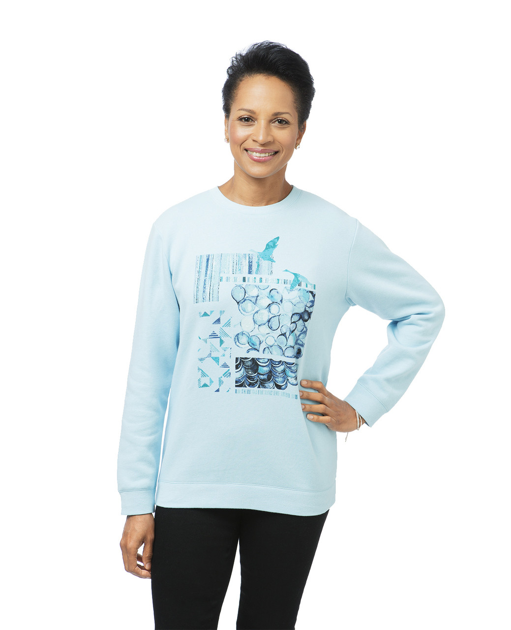 Women's aqua blue fleece sweatshirt