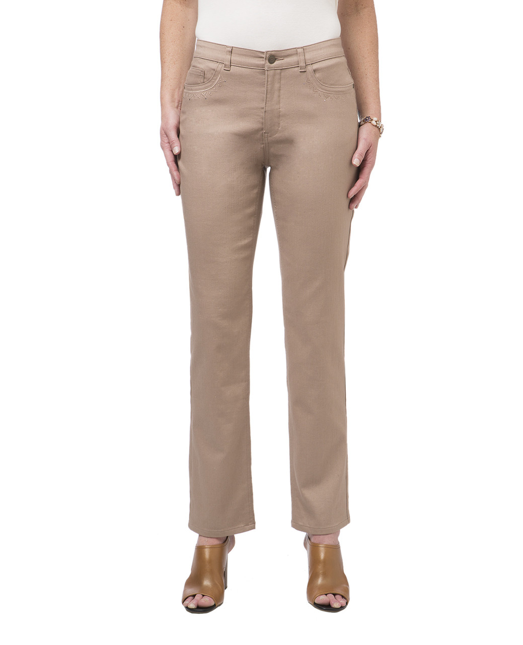 Women's beige straight leg jeans