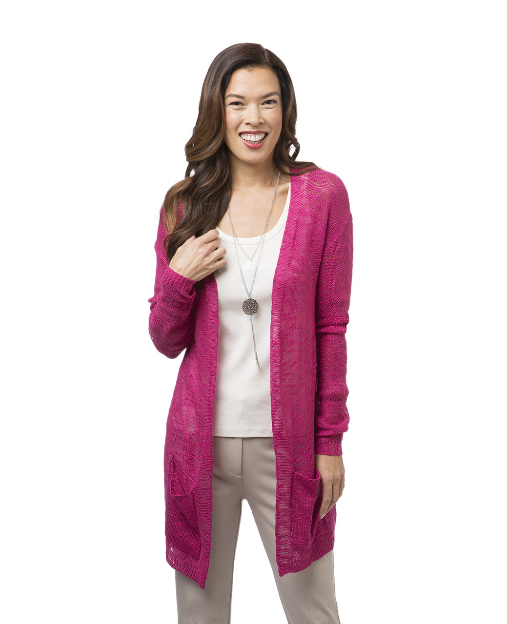 Women's pink long cardigan