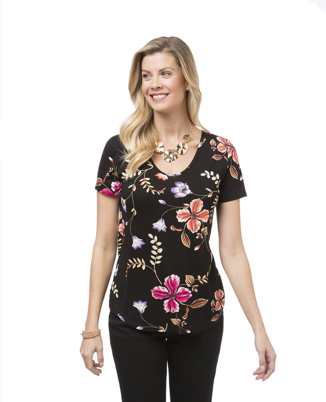 Women's floral print short sleeve tee