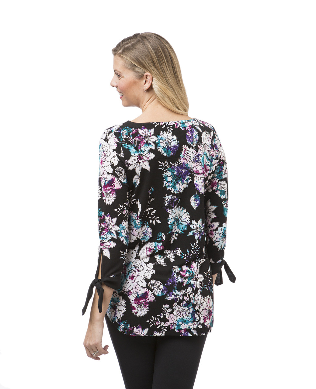 Women's black floral print tunic top