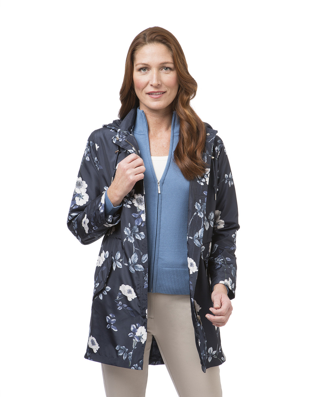 Women's blue floral print anorak jacket