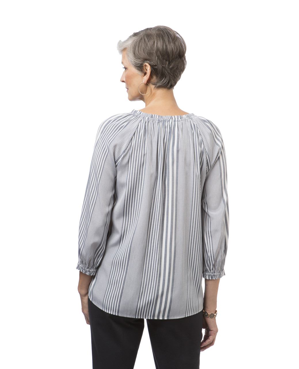 Women's navy long sleeve peasant blouse