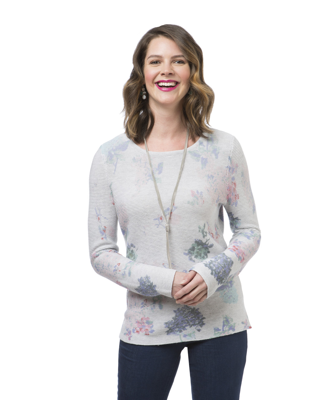 Women's grey floral print pullover