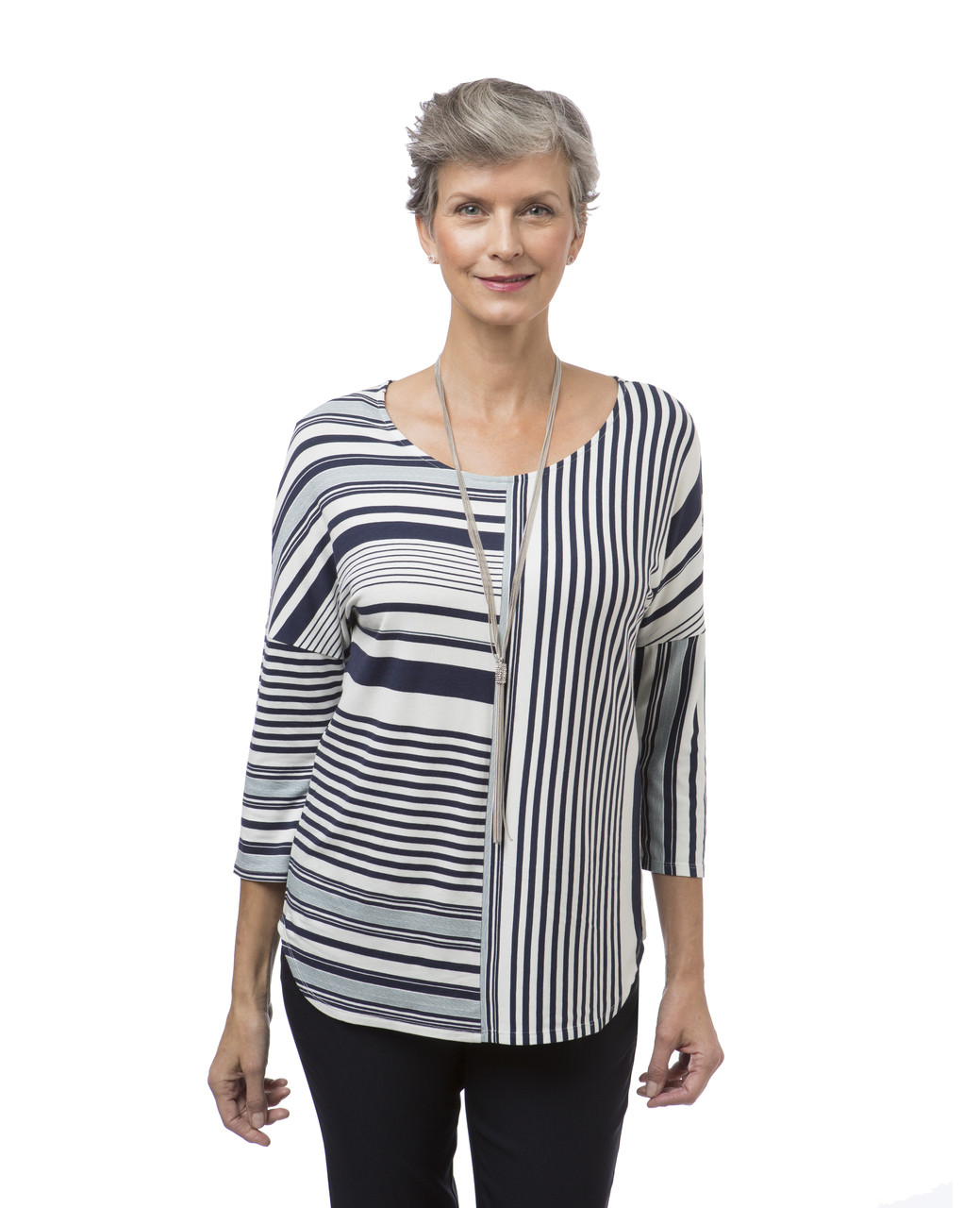 Women's navy striped top