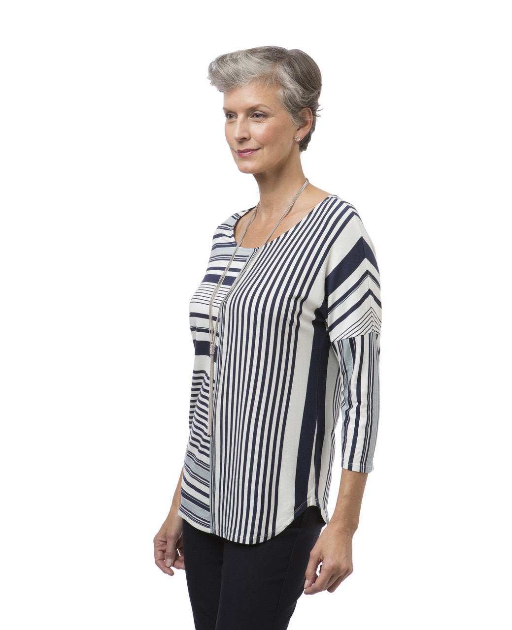 Women's navy striped top