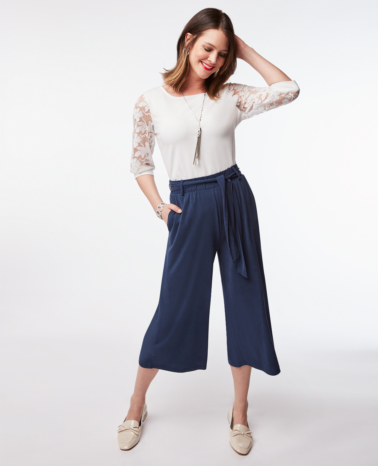 Women's navy knit culottes