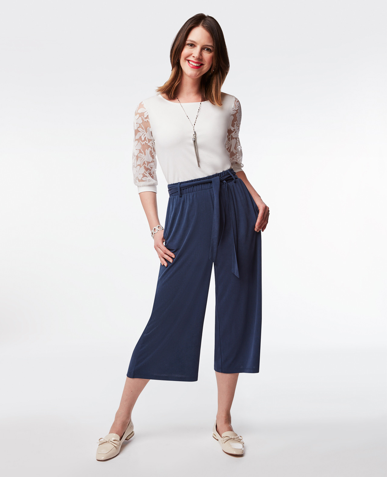 Women's navy knit culottes