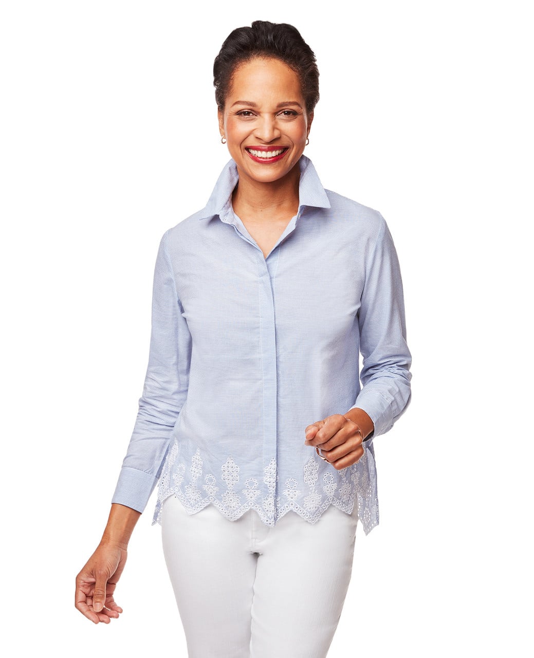 Stripe Shirt With Eyelet Hem
