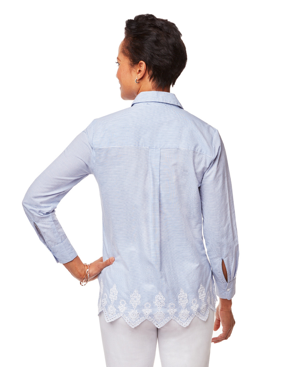 Stripe Shirt With Eyelet Hem