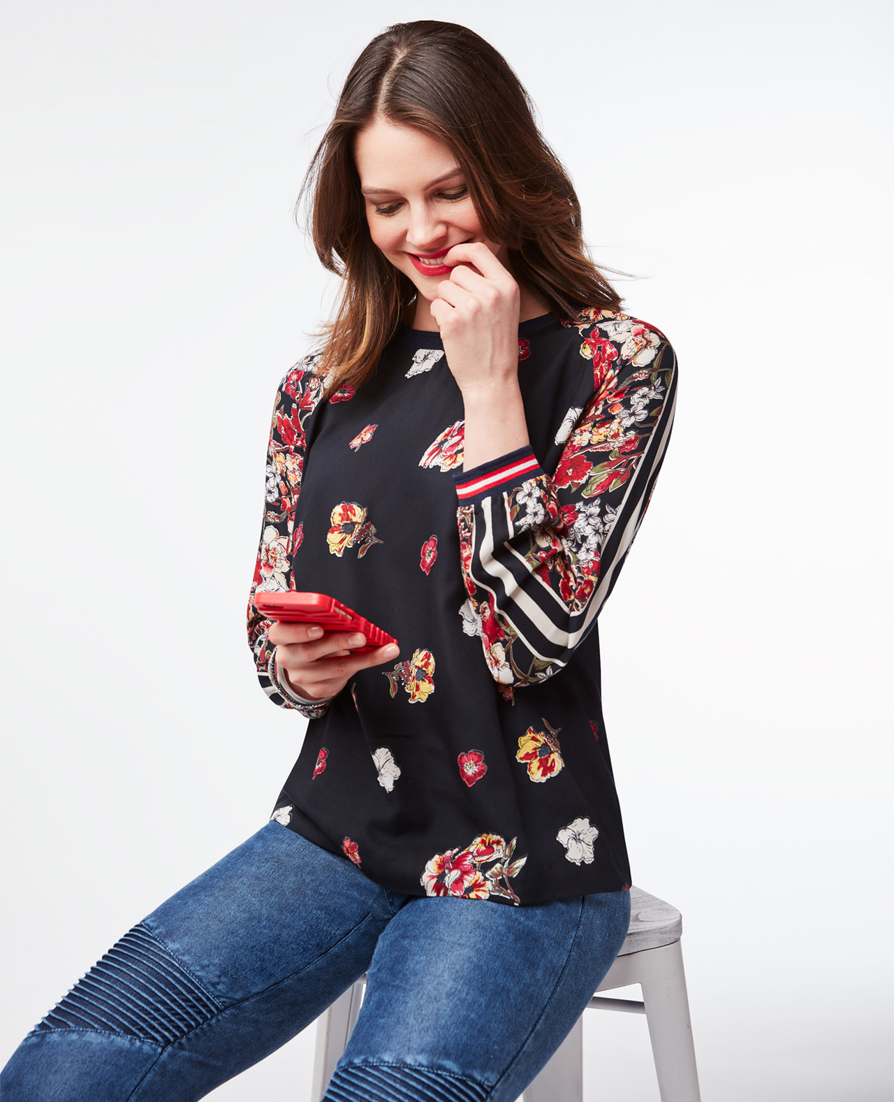 Contrast Stripe Placed Print Shirt