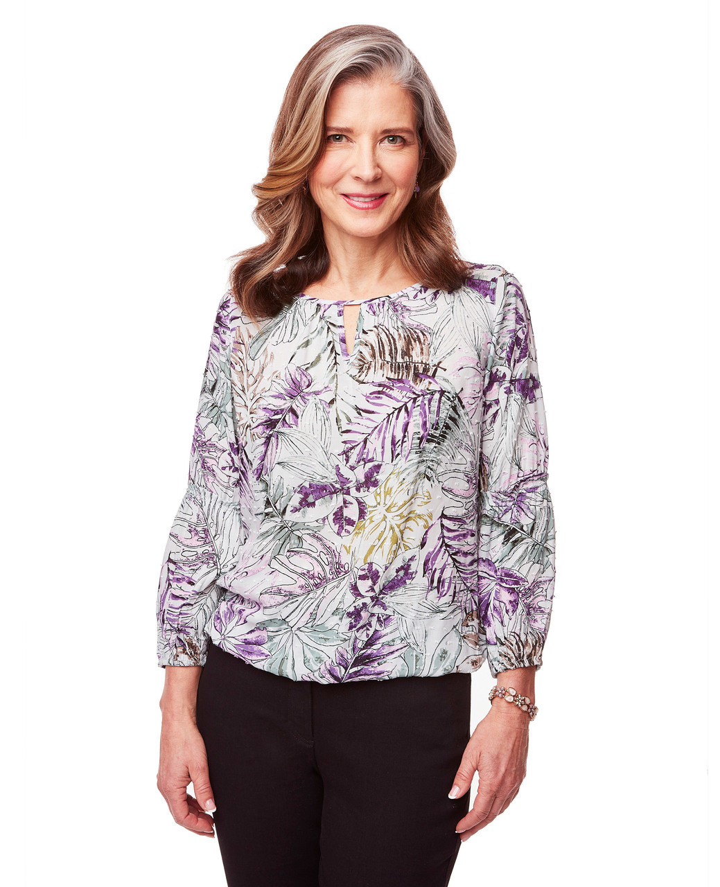 Petite- Lantern Sleeve Swiss Dot Blouse