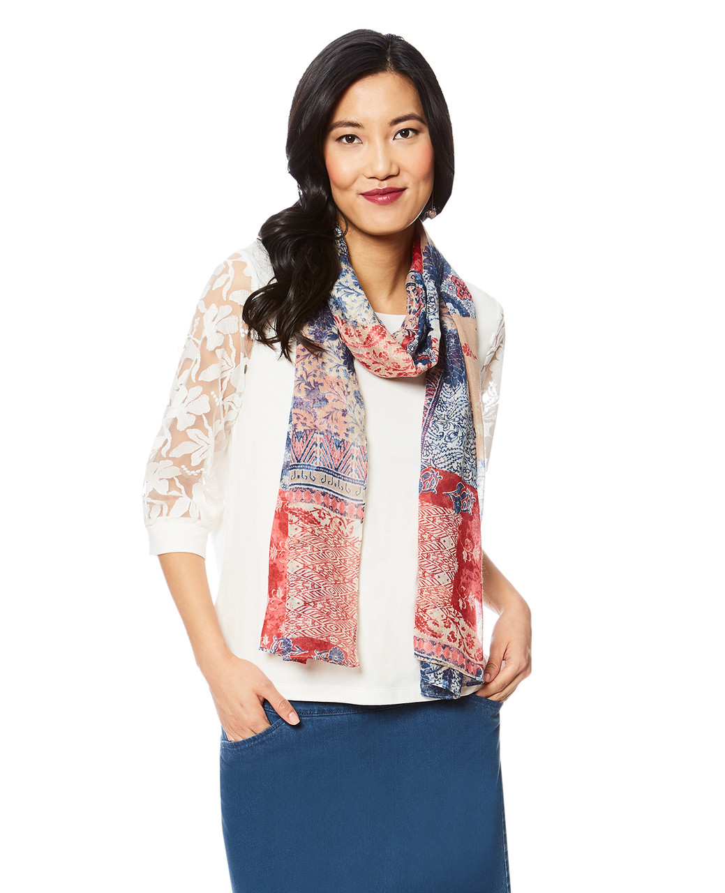 Women's red patchwork scarf