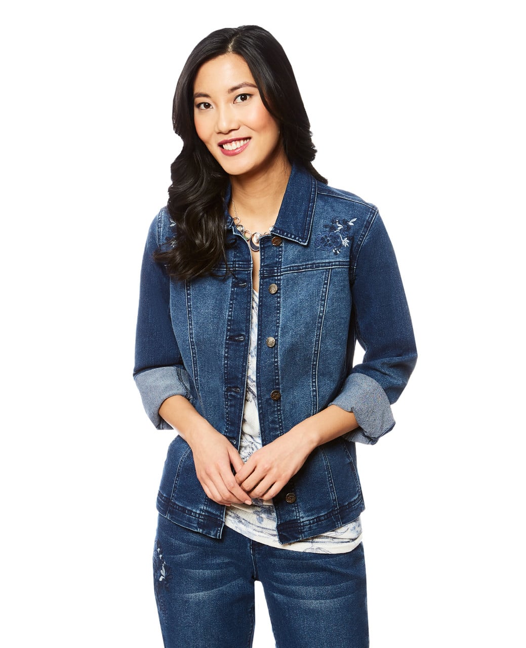 Women's floral embroidered jean jacket