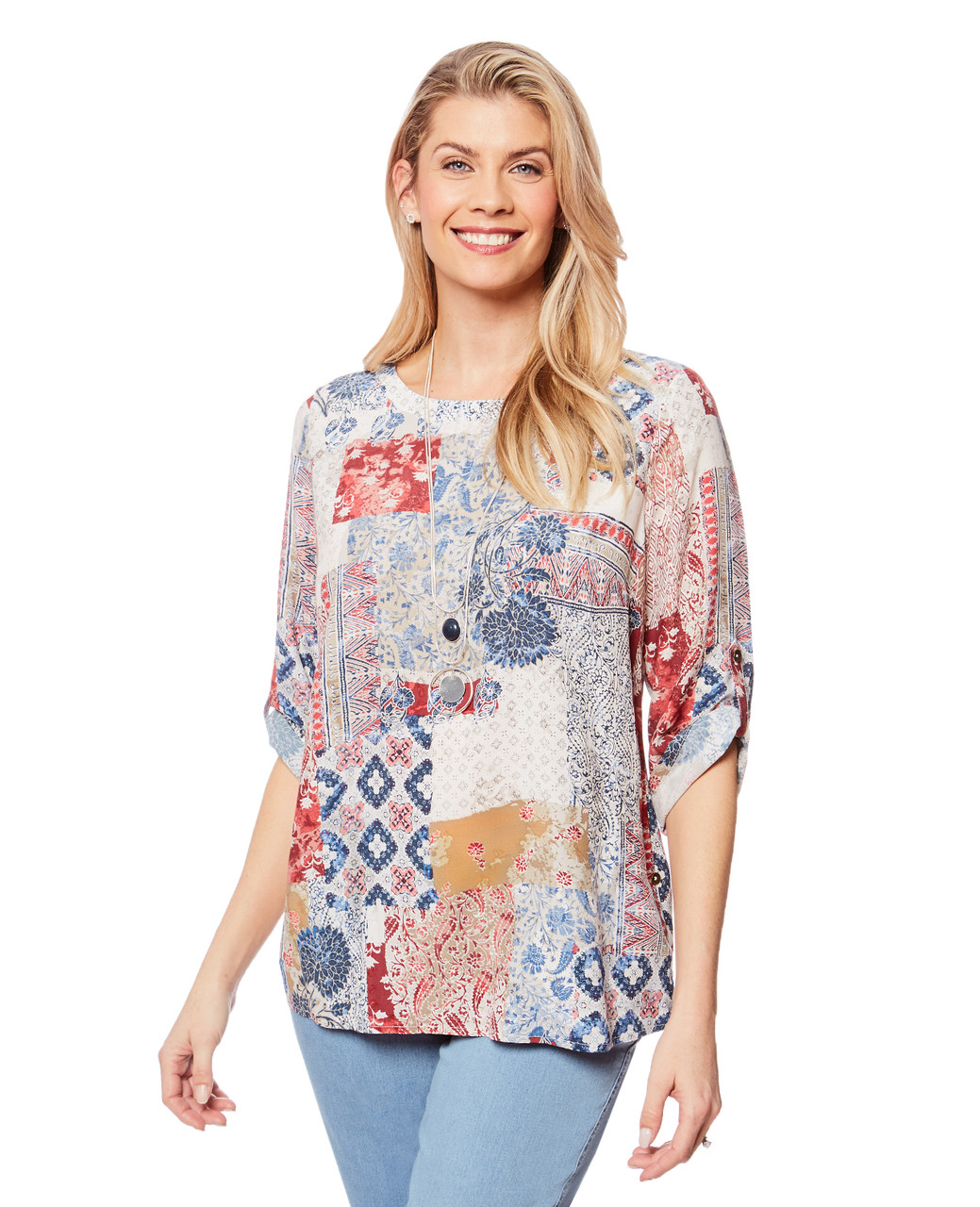 Women's red three-quarter sleeve top