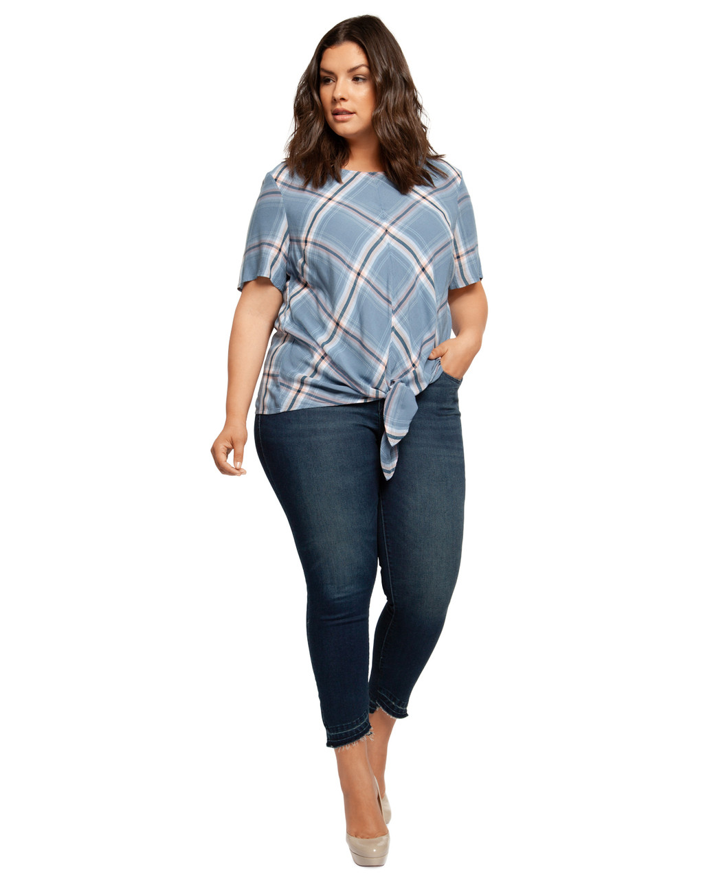Plus Women's Tie Front Blue Top