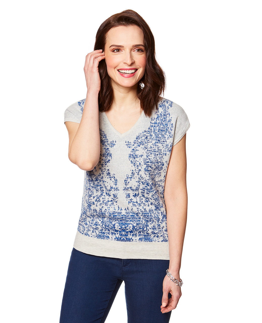 Women's grey short sleeve pullover top
