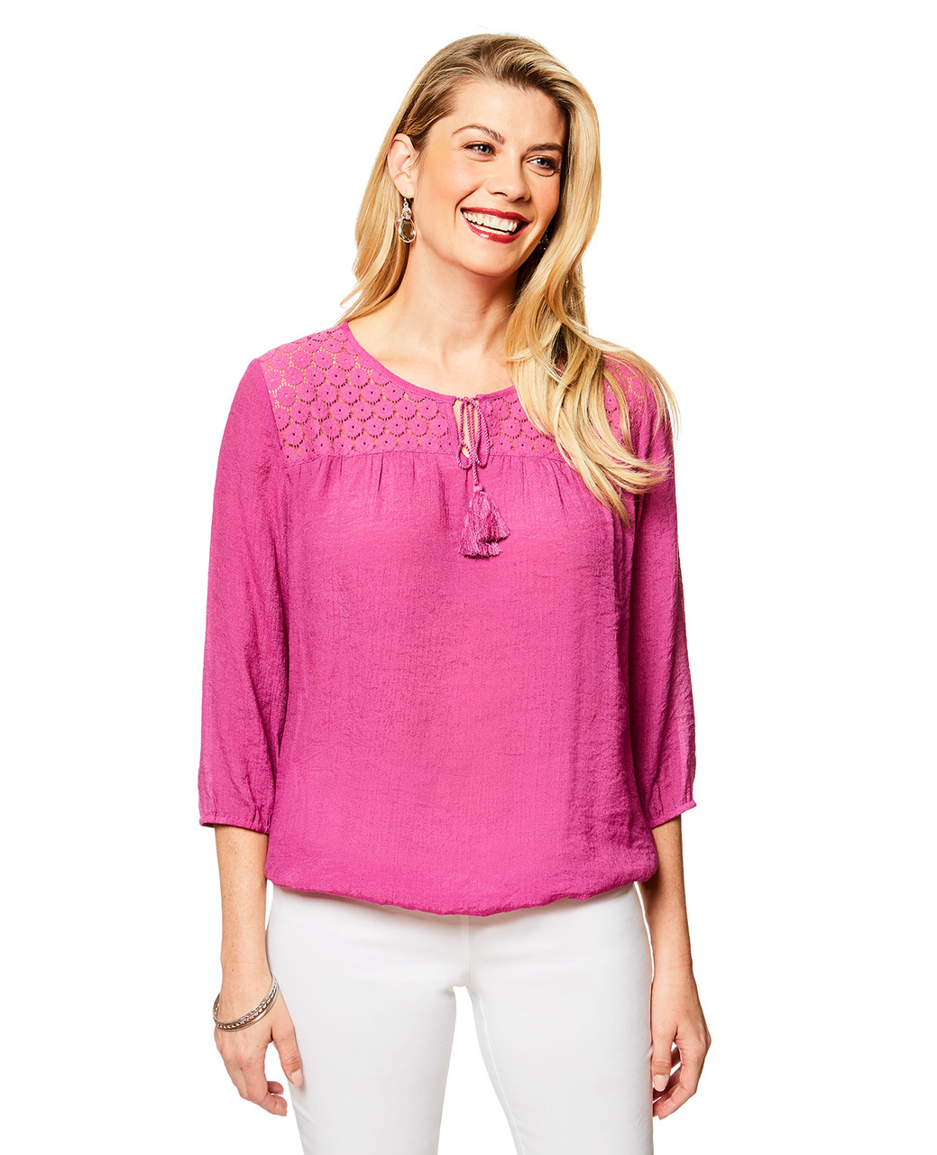 Women's lace yoke pullover