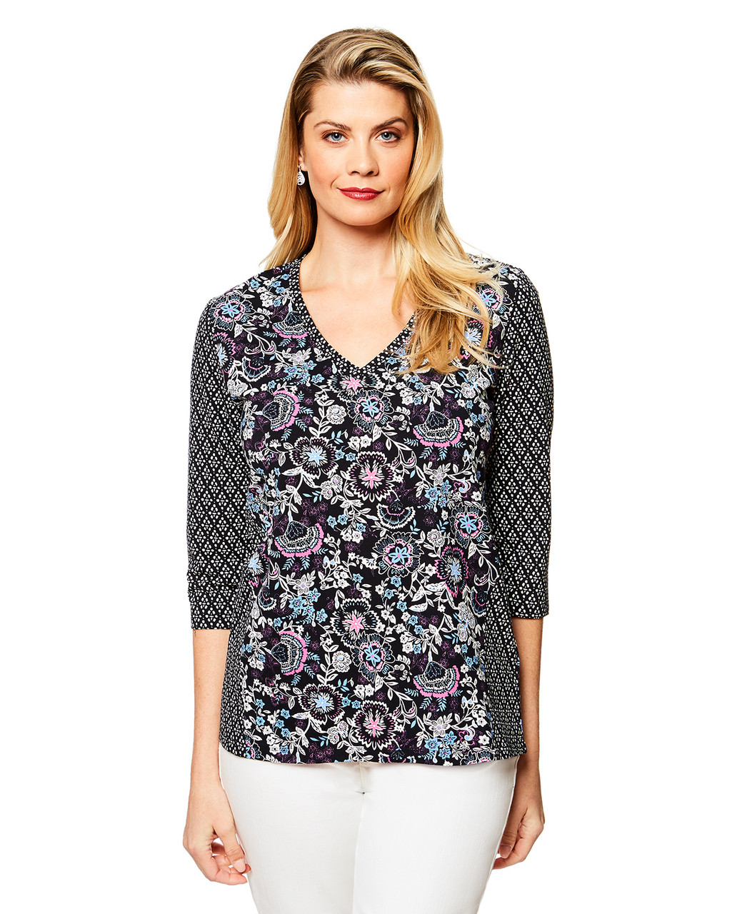 Women's pink floral knit top
