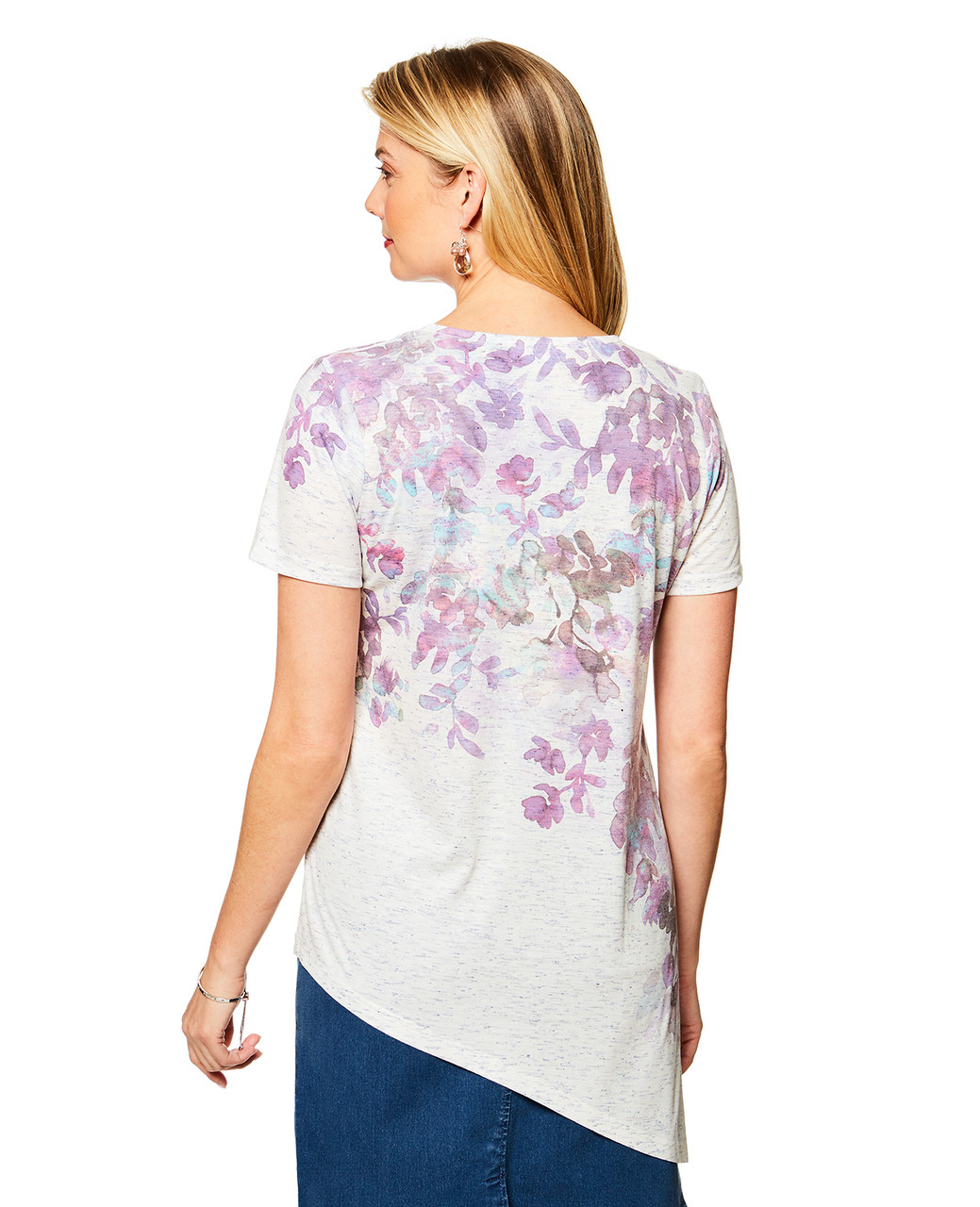 Women's grey floral side tie top