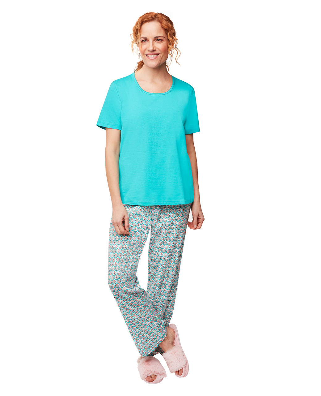Women's green geometric print pajama set