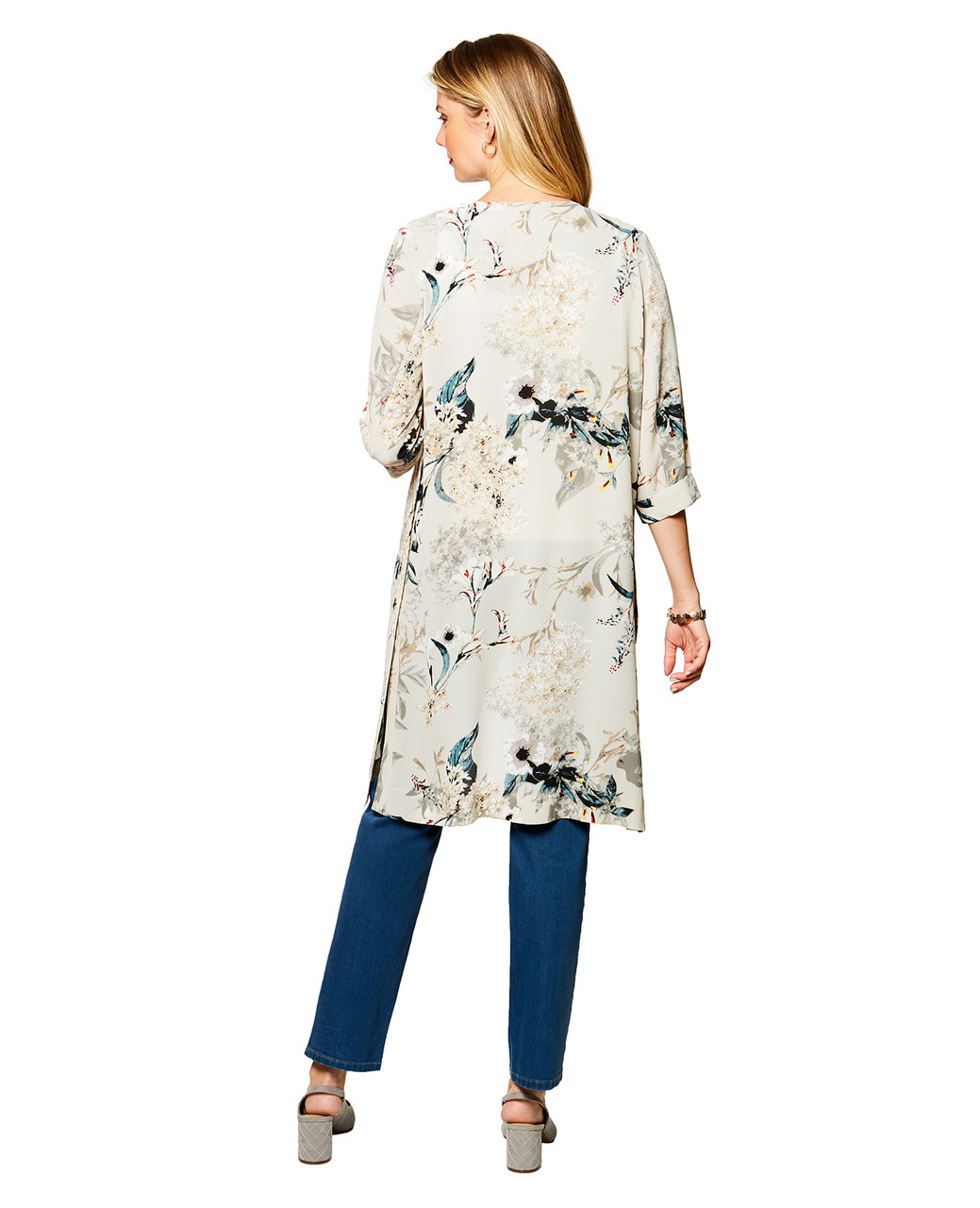 Women's grey floral kimono