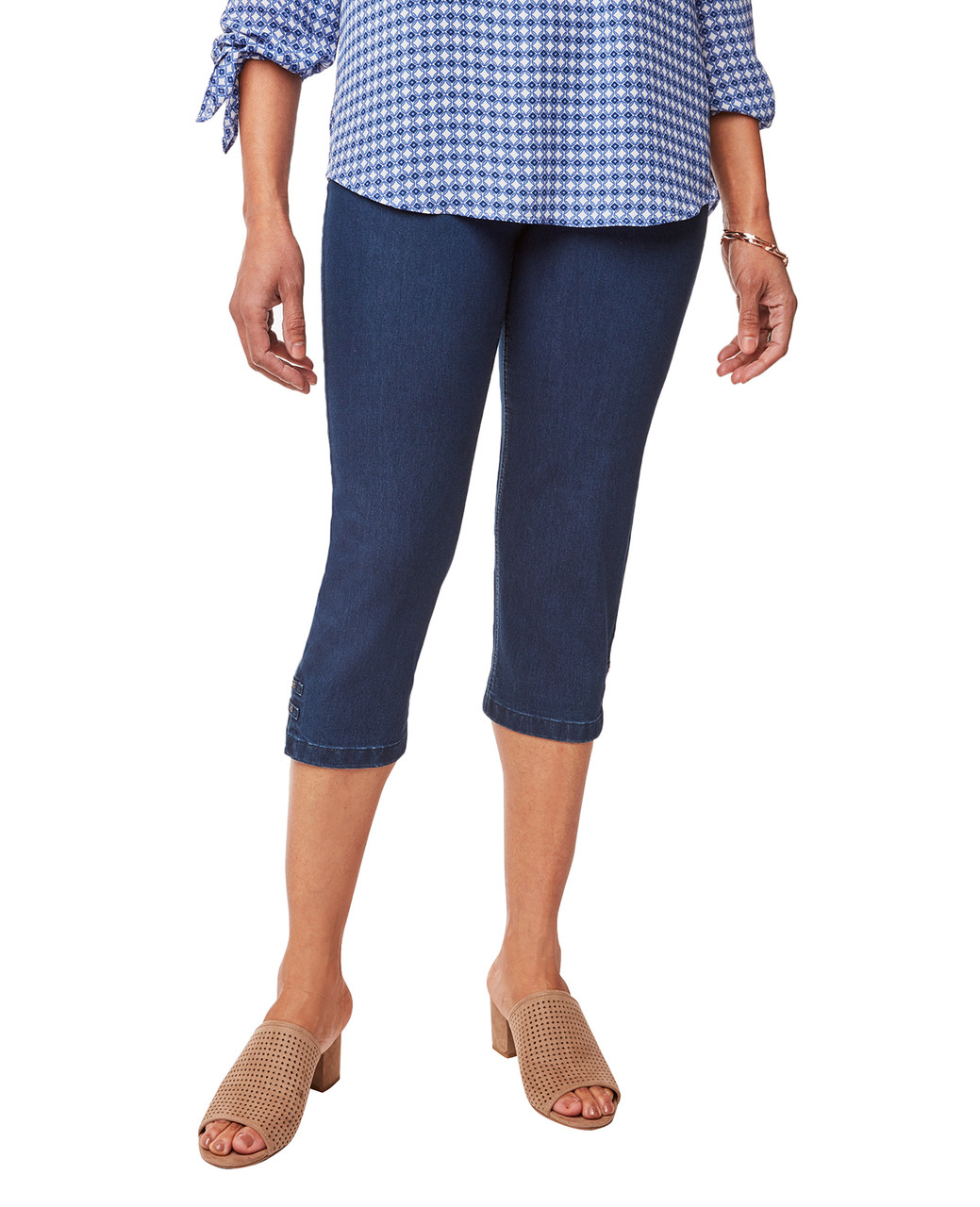 Women's dark wash slim denim capri