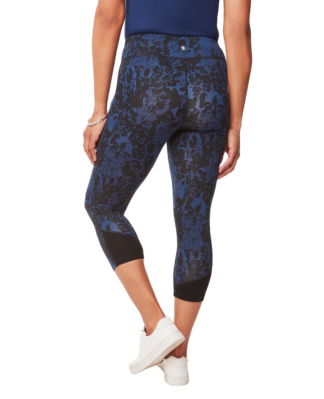 Women's navy printed leggings with solid panel