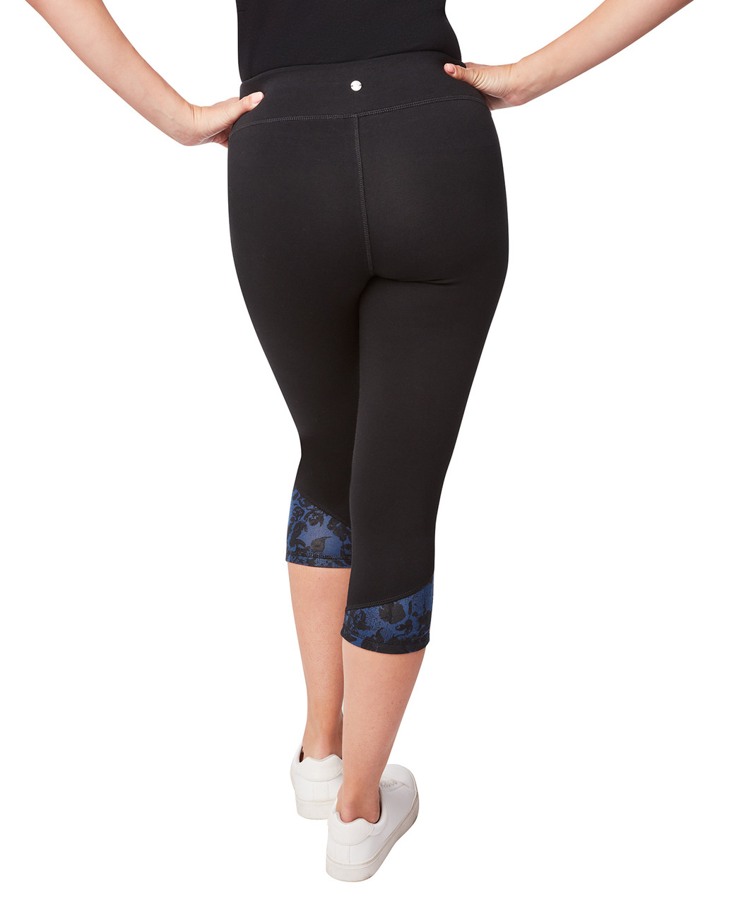 Women's black leggings with printed panel