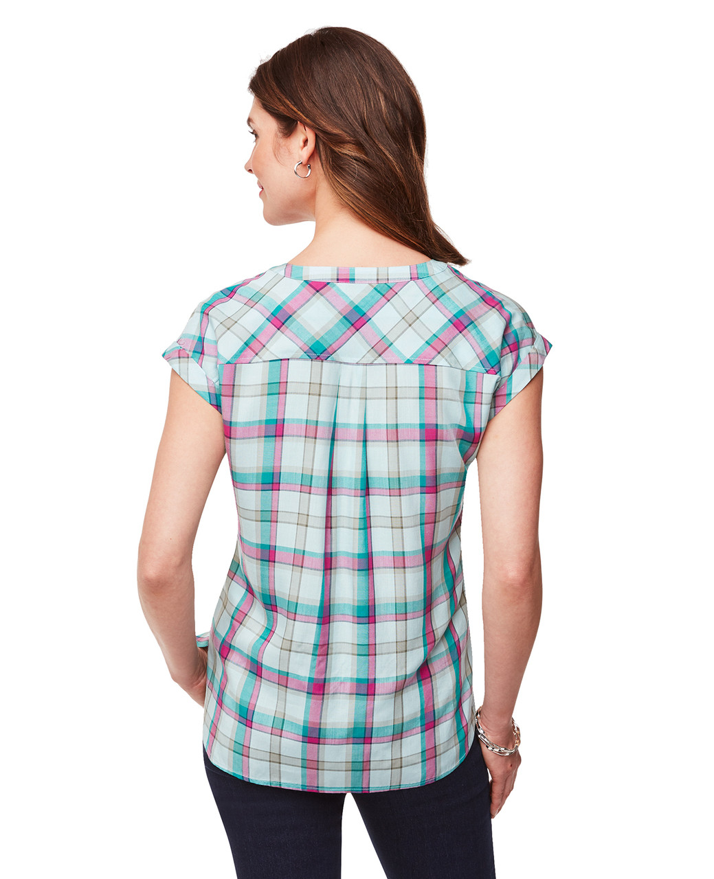 Women's short sleeve plaid shirt