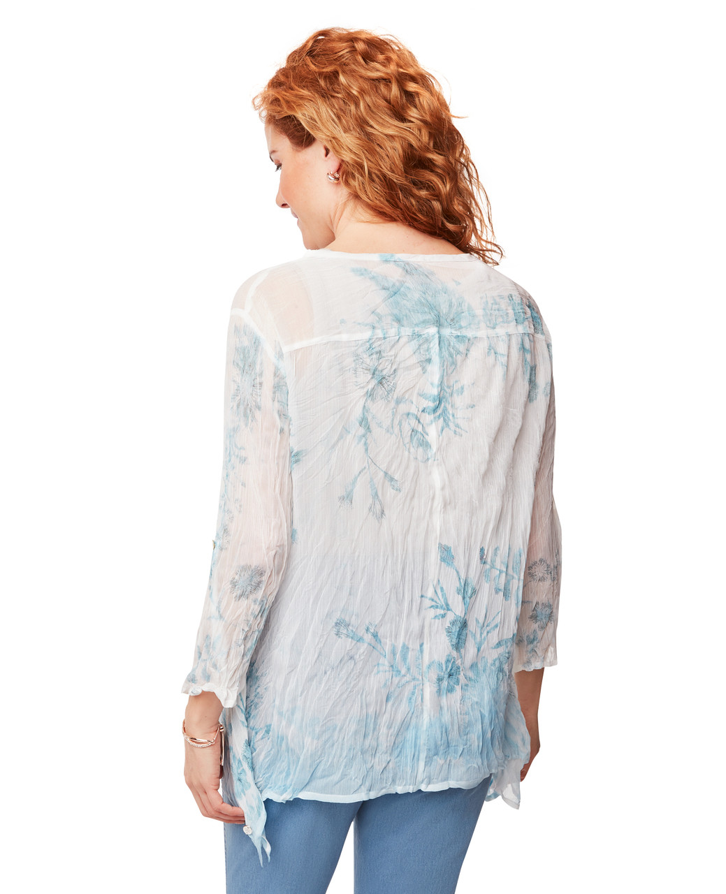 Women's blue floral print blouse