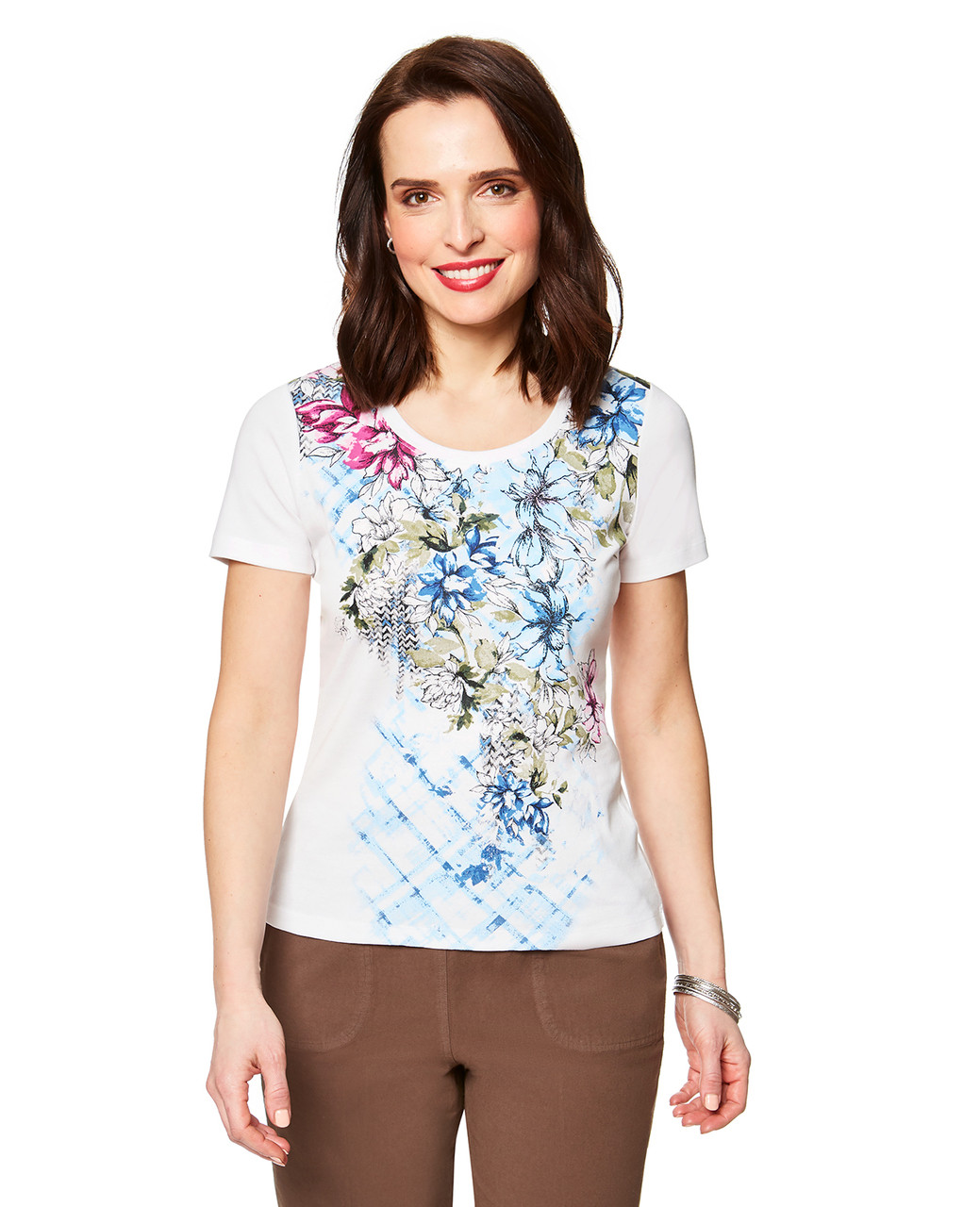 Women's petite white floral t-shirt