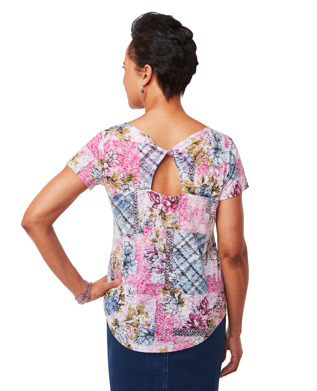 Women's pink printed cap sleeve top