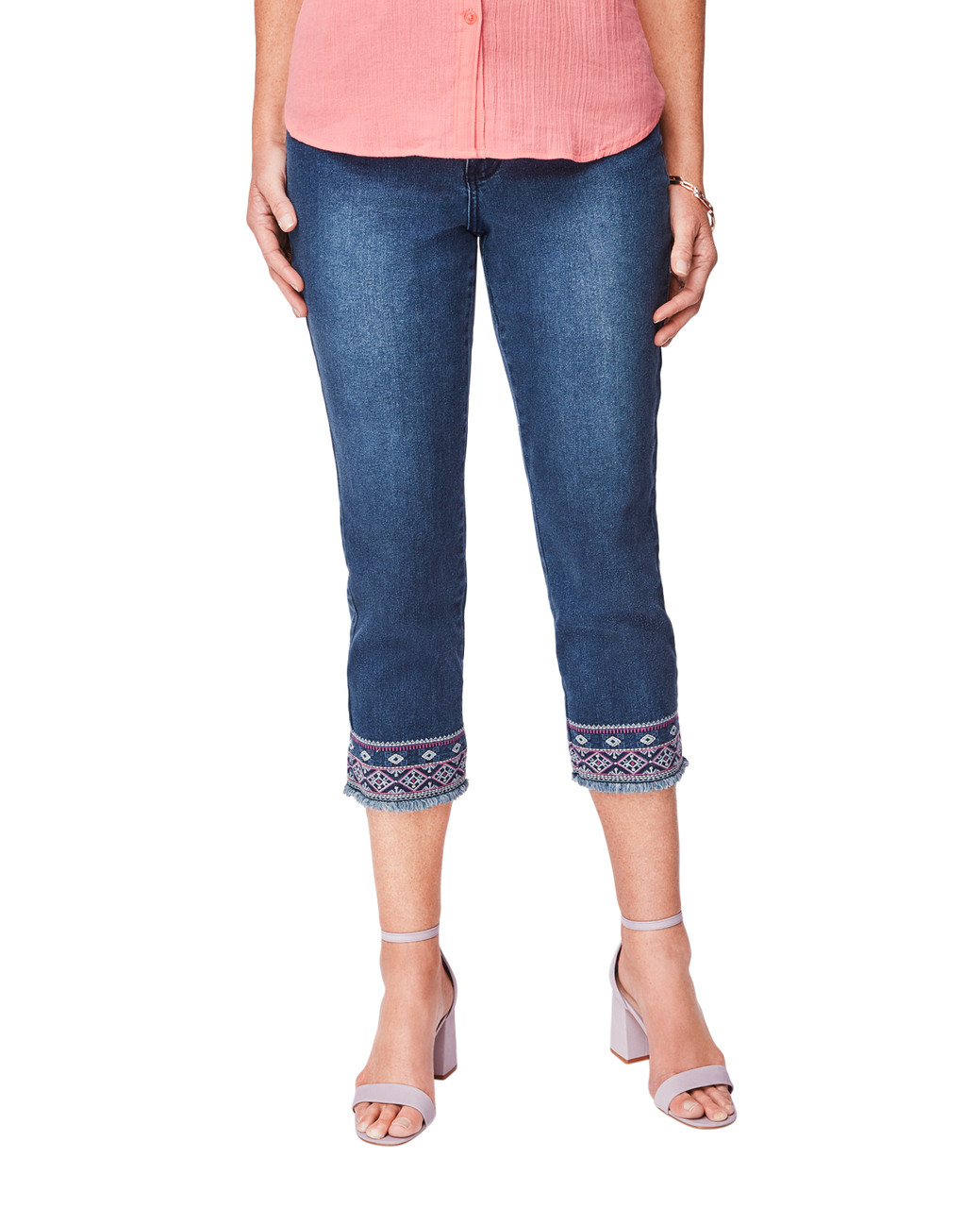 Women's medium wash cross stitch hem crop