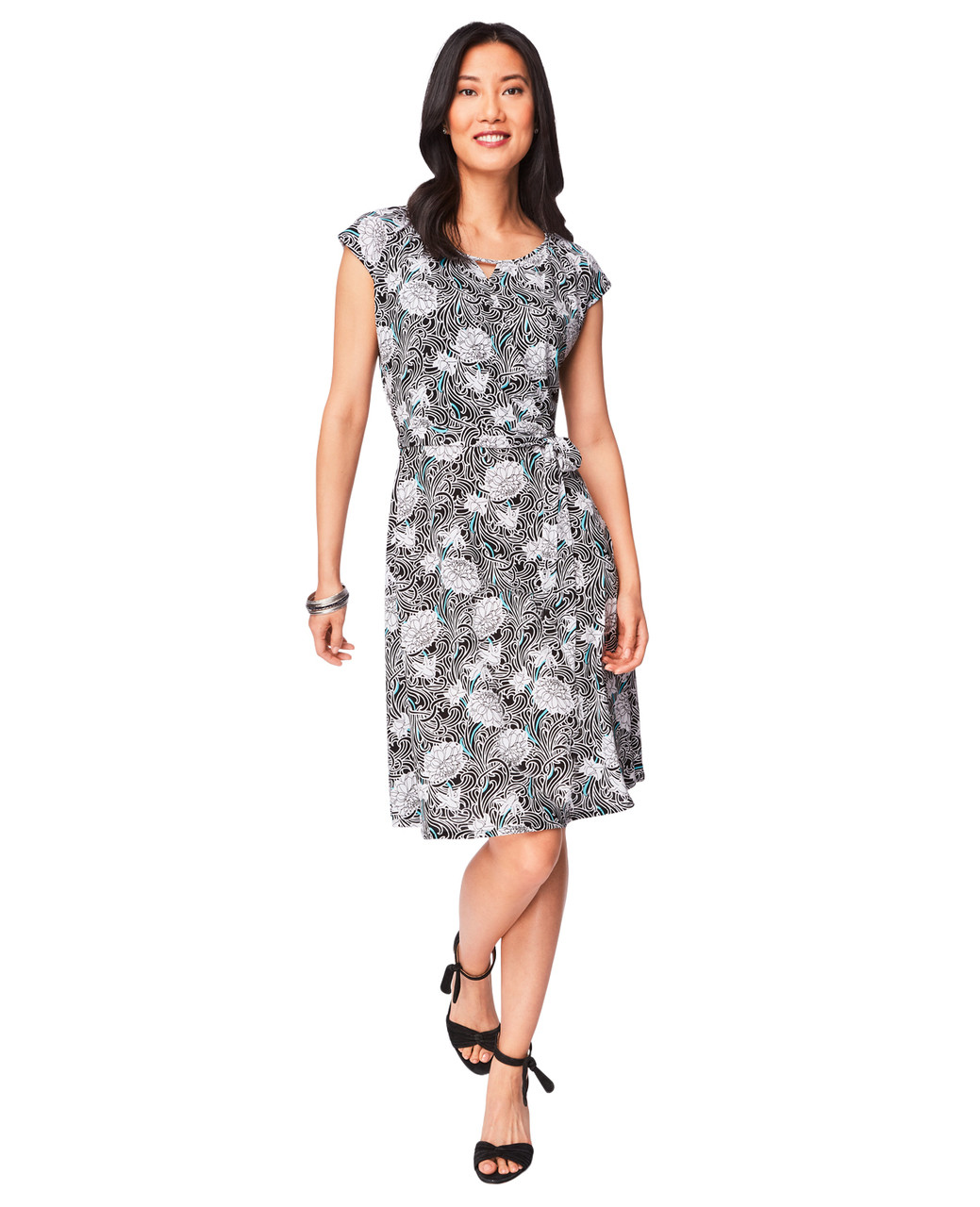 Women's black cap sleeve wrap dress