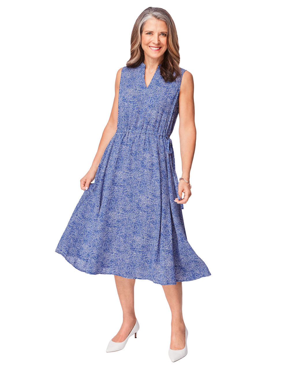 Women's blue sky tie waist dress
