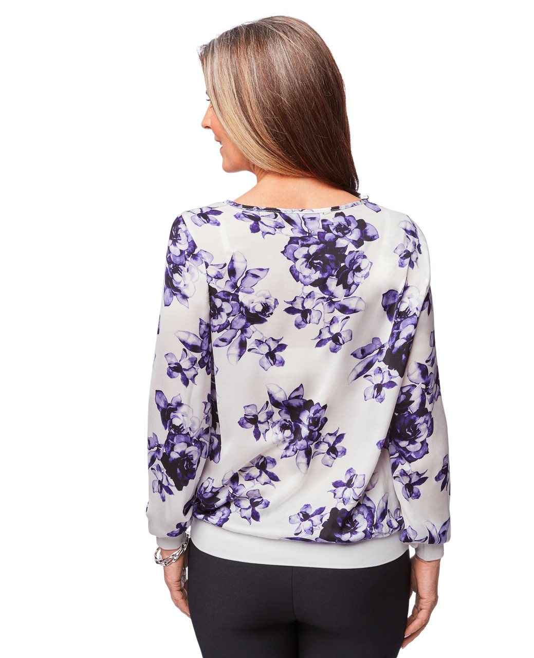 Women's violet floral print woven top