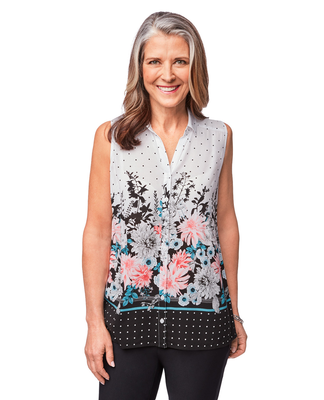 Women's white sleeveless printed shirt