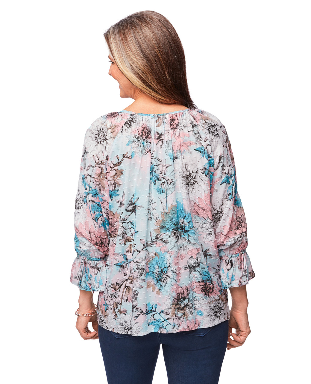 Women's Scoop Neck Tie Sleeve Peasant Blouse