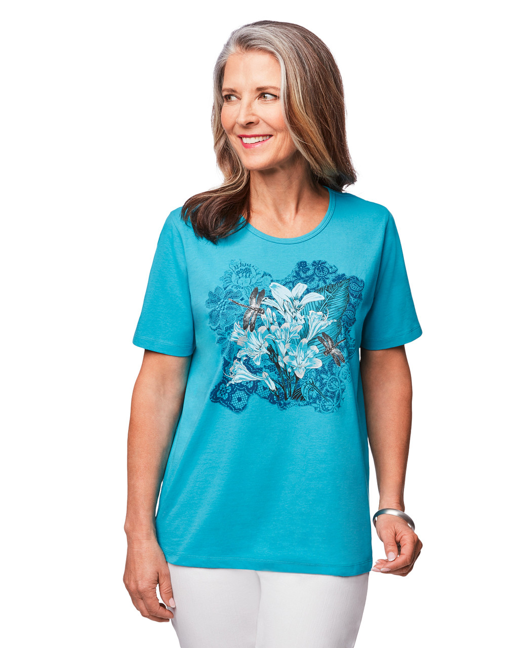 Women's turquoise blue botanical dragonfly jersey
