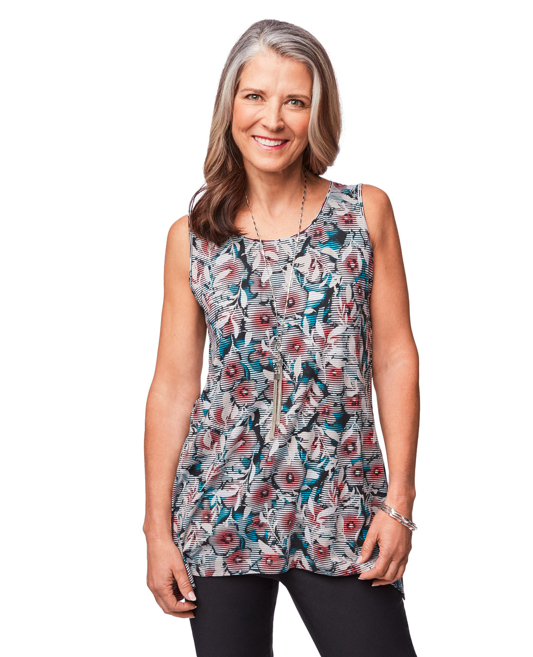 Women's turquoise striped blossom tank