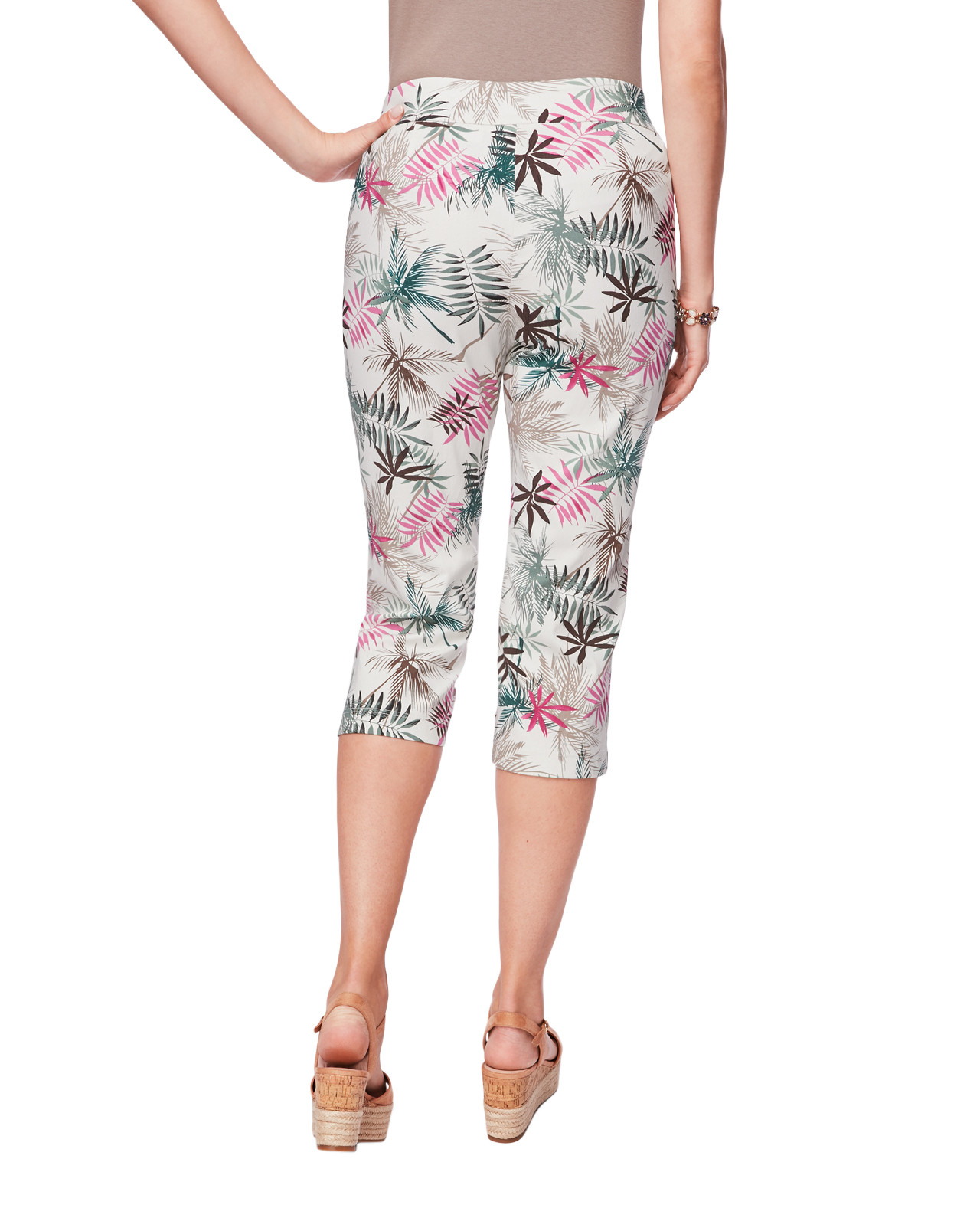 Women's tropical print comfort waist Capri