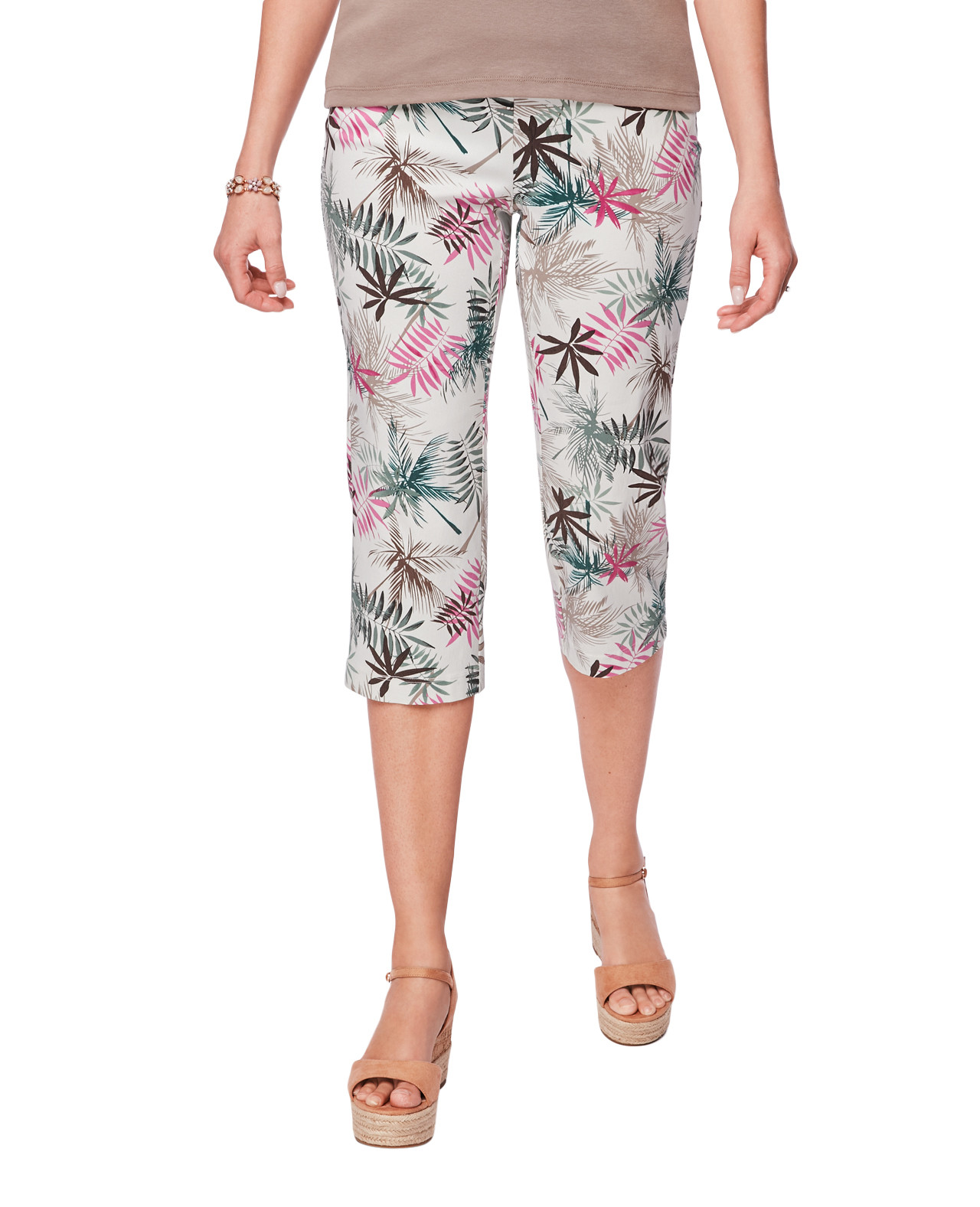 Women's tropical print comfort waist Capri
