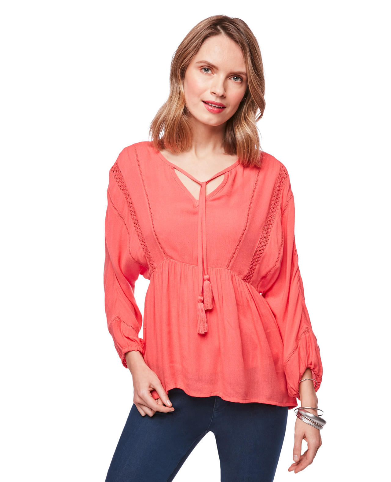 Women's solid peasant blouse with crotchet