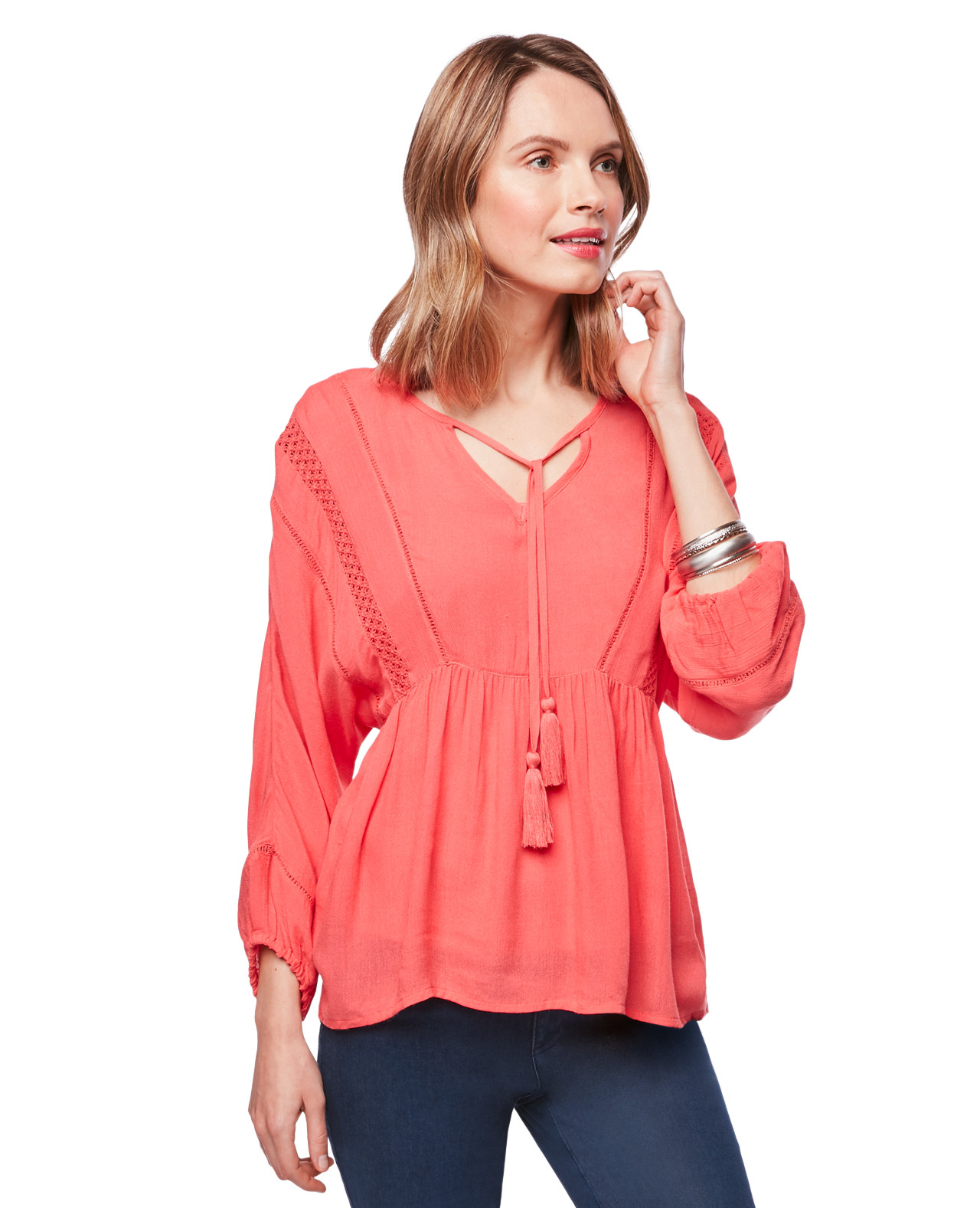 Women's solid peasant blouse with crotchet