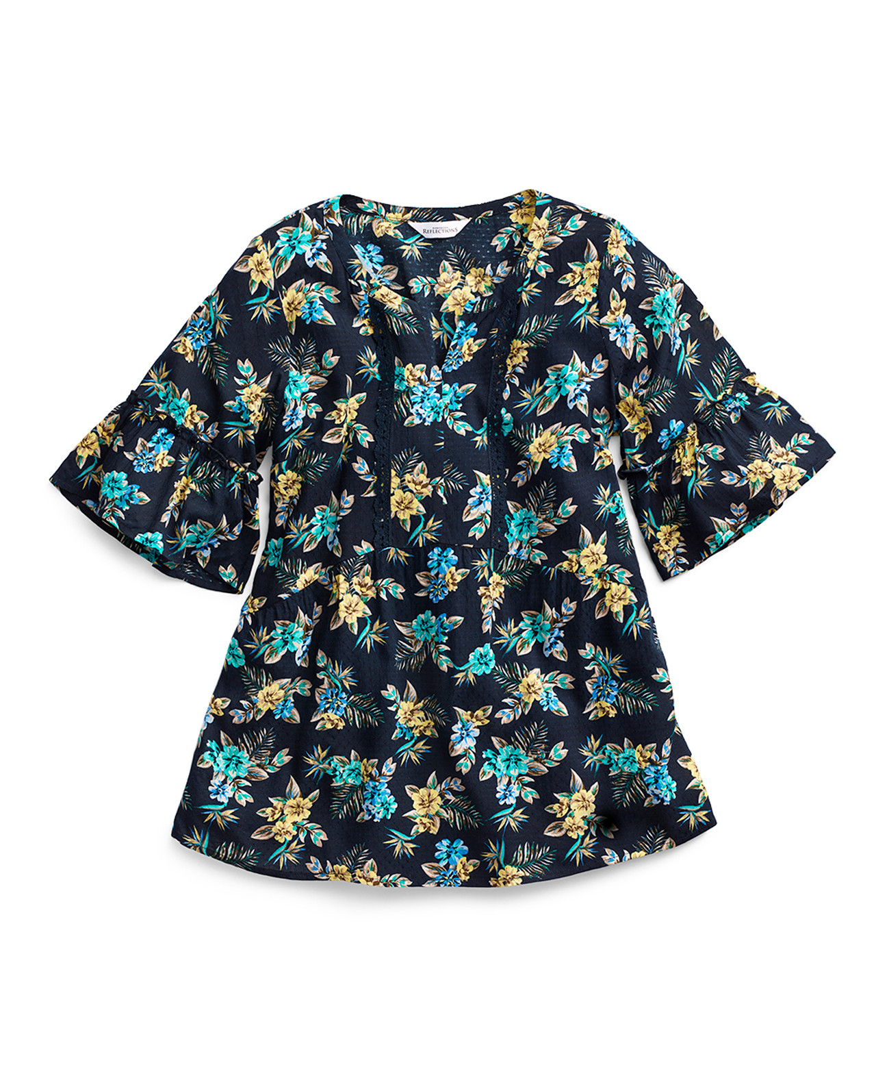 Women's blue ruffle sleeve peplum top