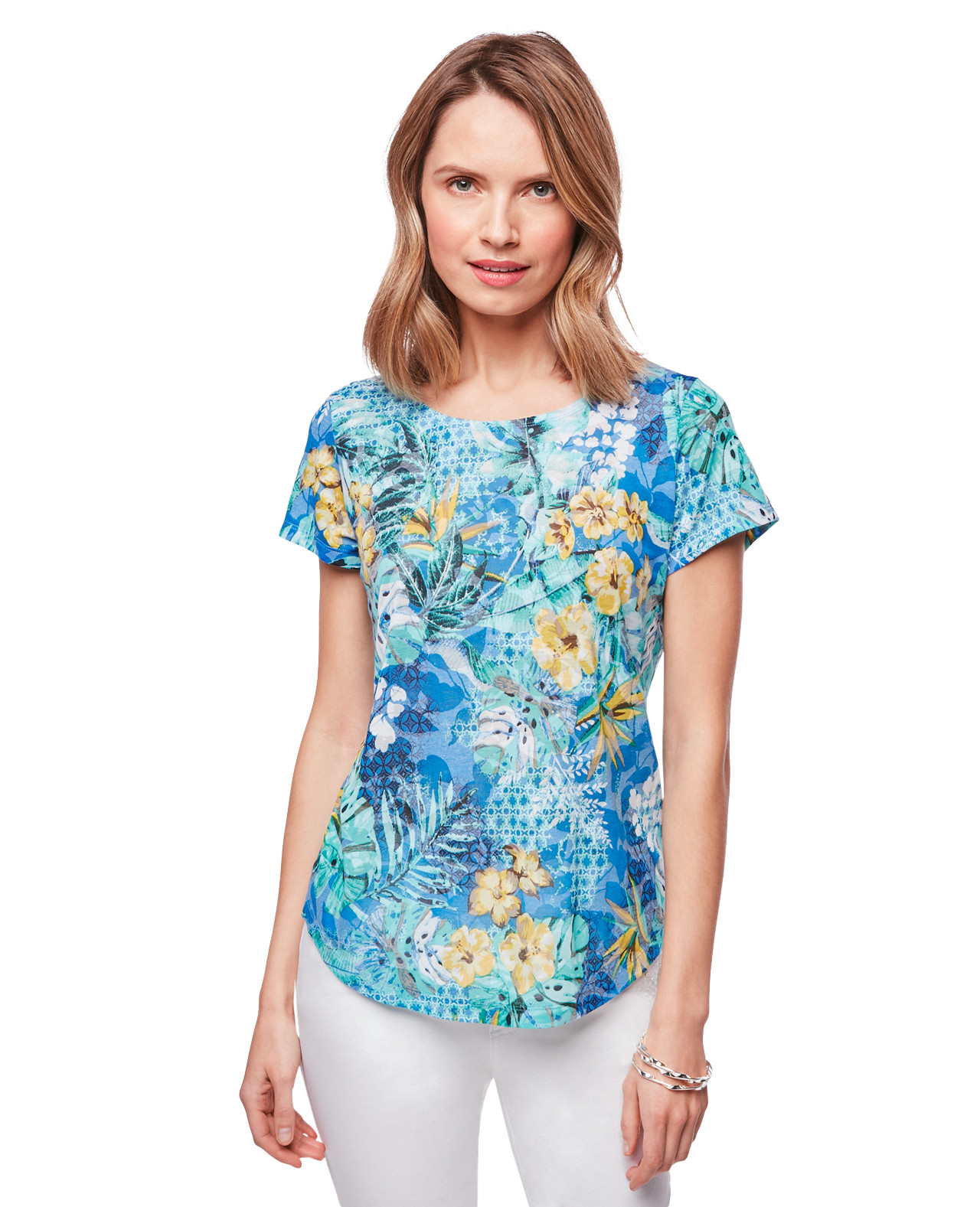 Women's petite printed tie back top