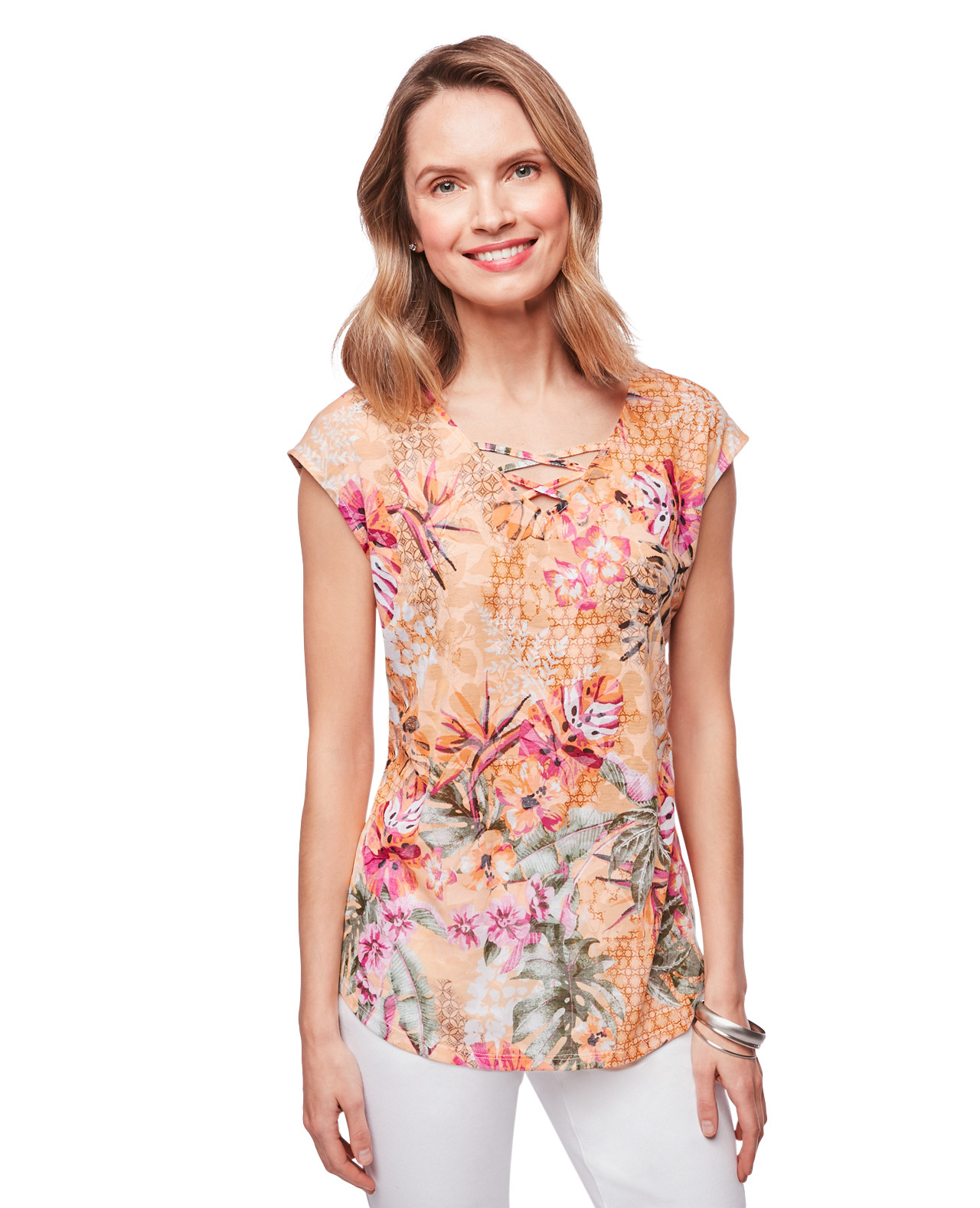Women's yellow printed criss cross top